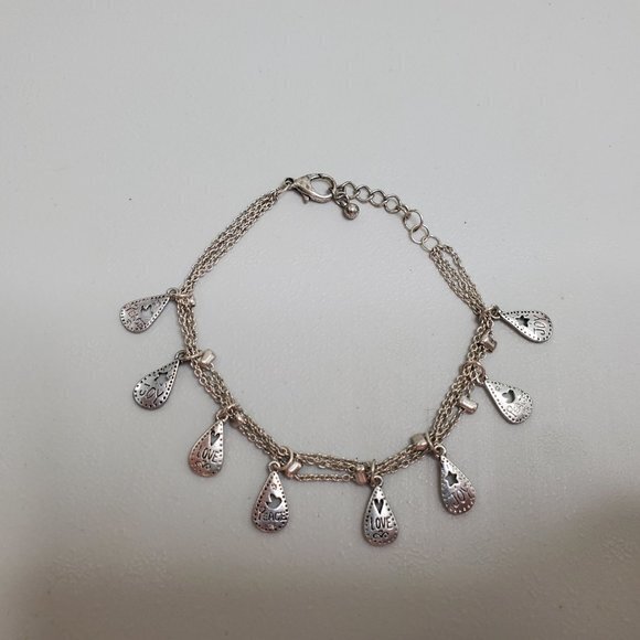 Chain Bracelet Silver Tone Charms Love Joy Peace T - Picture 2 of 8